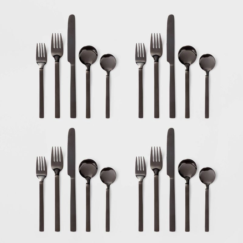 slide 4 of 4, 20pc Squared Straight Flatware Set Black - Room Essentials™, 20 ct