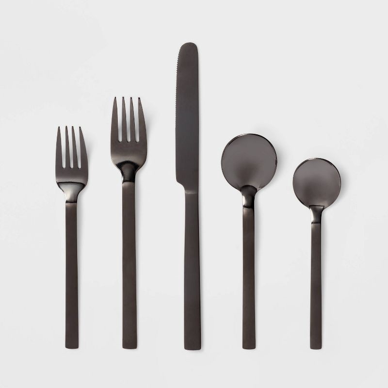 slide 1 of 4, 20pc Squared Straight Flatware Set Black - Room Essentials™, 20 ct