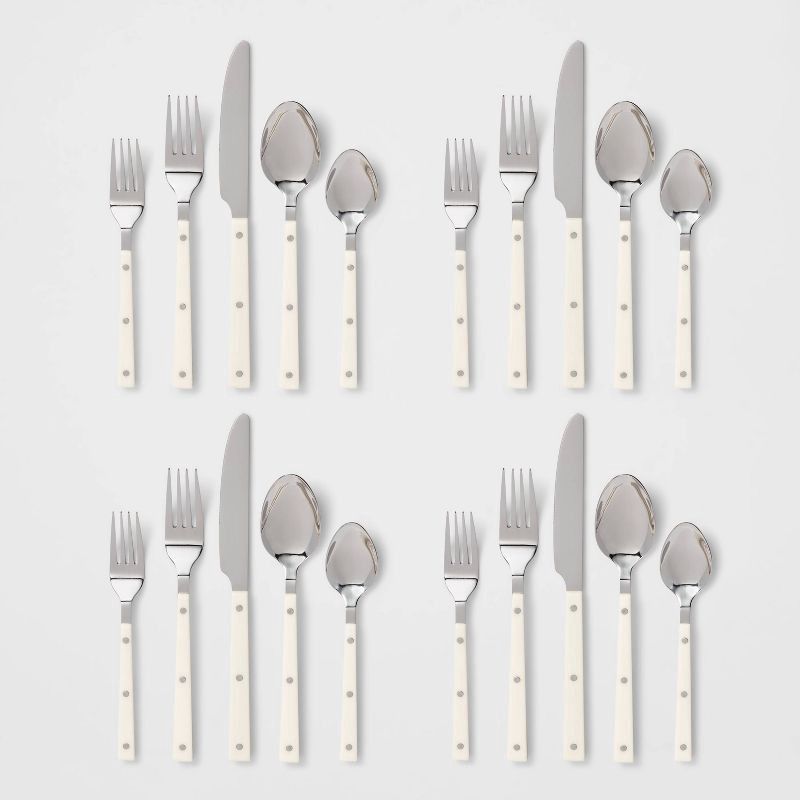 slide 4 of 4, 20pc Stainless Steel Burlington Silverware Set Cream - Threshold™: Flatware Set with Forks, Spoons & Knives, Service for 4, 20 ct