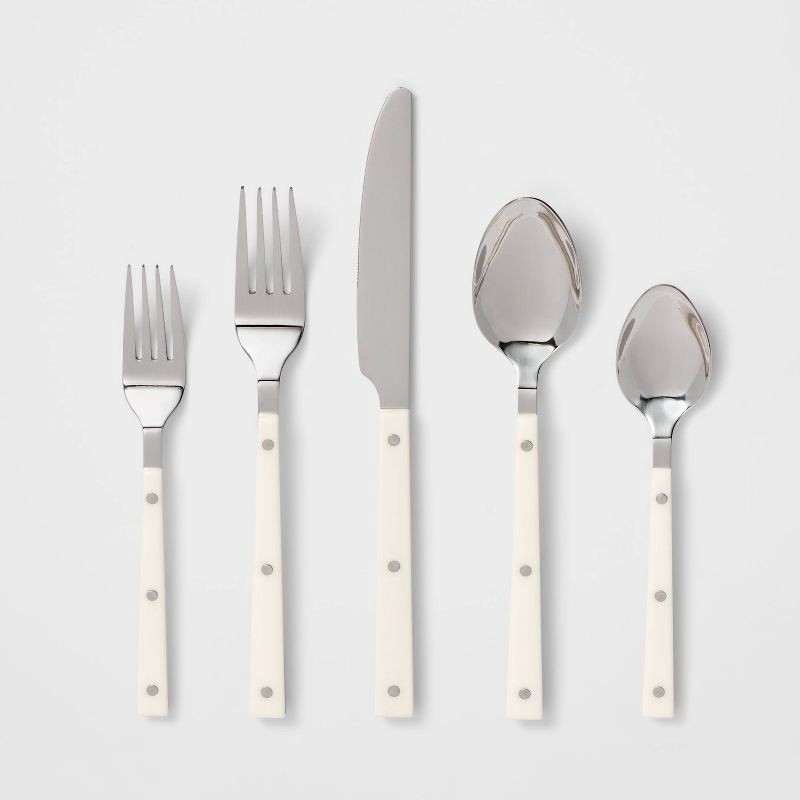 slide 1 of 4, 20pc Stainless Steel Burlington Silverware Set Cream - Threshold™: Flatware Set with Forks, Spoons & Knives, Service for 4, 20 ct
