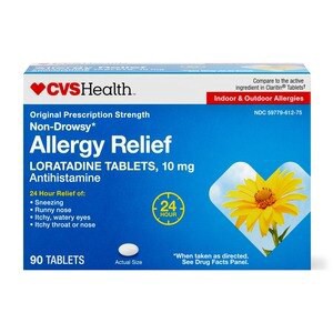slide 1 of 1, CVS Health Non-Drowsy Allergy Relief Loratadine Tablets, 90 ct; 10 mg