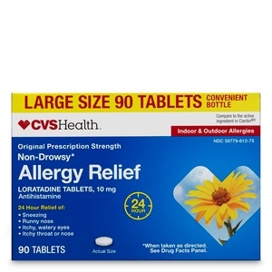 slide 1 of 1, CVS Health Non-Drowsy Allergy Relief Loratadine Tablets, 90 ct; 10 mg