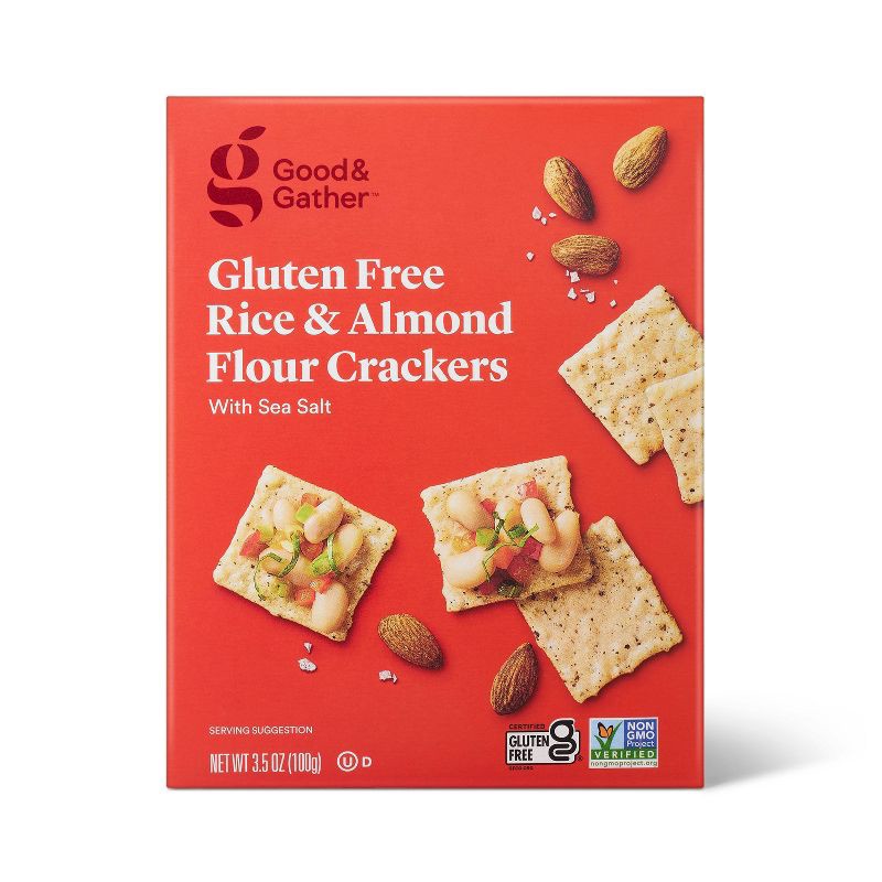 slide 1 of 4, Gluten Free Rice & Almond Flour Crackers with Sea Salt - 3.5oz - Good & Gather™, 3.5 oz