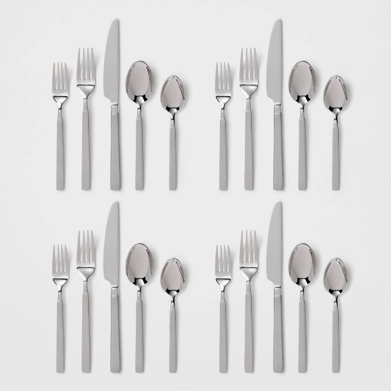 slide 4 of 4, 20pc Newfane Flatware Set Silver - Threshold™: Stainless Steel Silverware, Service for 4, Dishwasher-Safe, 20 ct