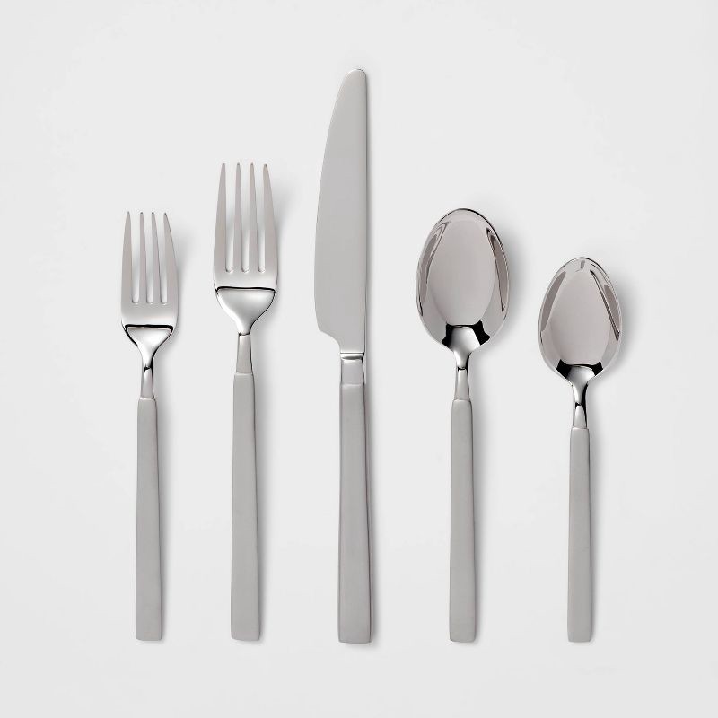 slide 1 of 4, 20pc Newfane Flatware Set Silver - Threshold™: Stainless Steel Silverware, Service for 4, Dishwasher-Safe, 20 ct