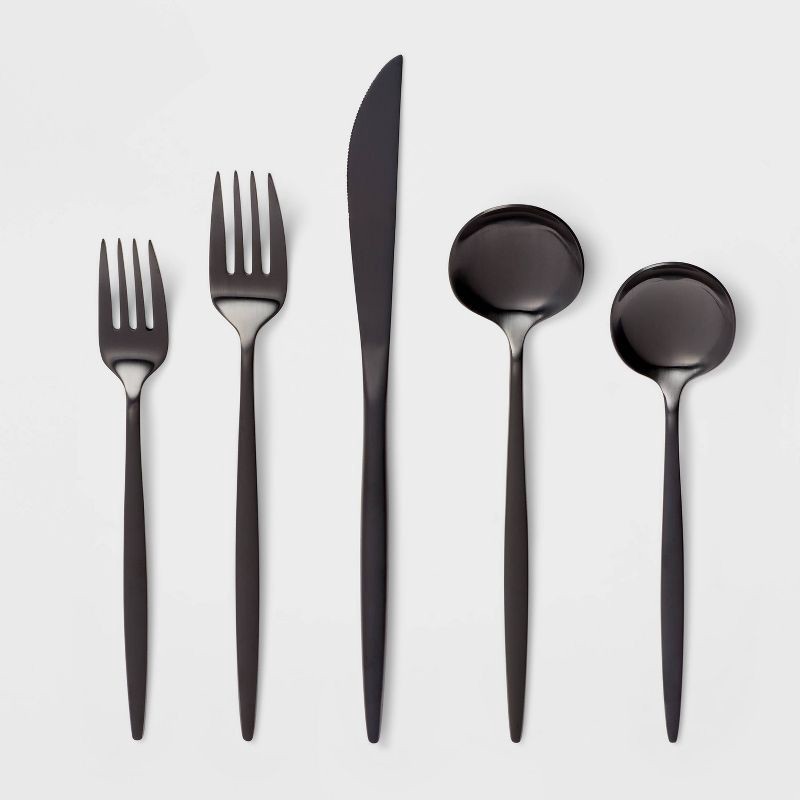 slide 1 of 4, 20pc Shapleigh Flatware Set Matte Black - Threshold™, 20 ct