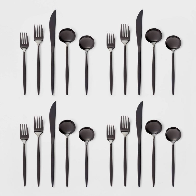 slide 4 of 4, 20pc Shapleigh Flatware Set Matte Black - Threshold™, 20 ct