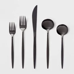 20pc Shapleigh Flatware Set Matte Black - Threshold™: Black Silverware, Stainless Steel Forks Spoons Knives Set, Service for 4