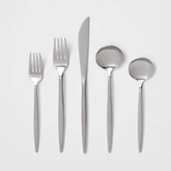 20pc Shapleigh Flatware Set Silver - Threshold™: Stainless Steel Silverware, Forks Spoons Knives, Dishwasher-Safe, Service for 4