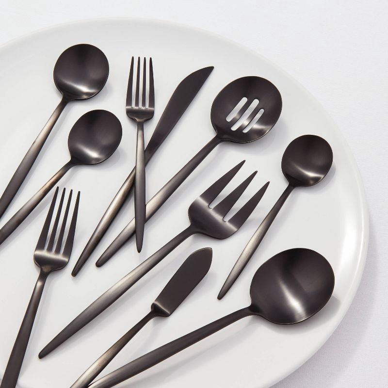 slide 2 of 4, 45pc Shapleigh Flatware Set Matte Black - Threshold™: Stainless Steel Silverware Service for 8, Dishwasher-Safe, 45 ct