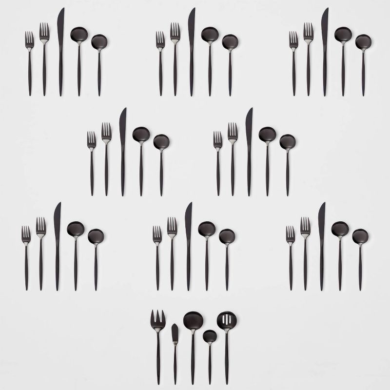 slide 4 of 4, 45pc Shapleigh Flatware Set Matte Black - Threshold™: Stainless Steel Silverware Service for 8, Dishwasher-Safe, 45 ct