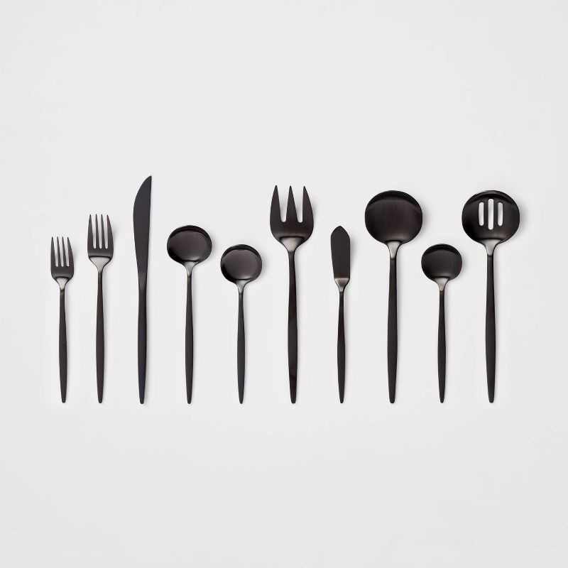 slide 1 of 4, 45pc Shapleigh Flatware Set Matte Black - Threshold™: Stainless Steel Silverware Service for 8, Dishwasher-Safe, 45 ct