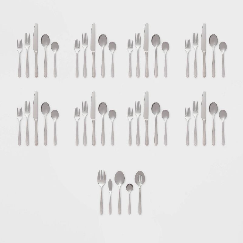 slide 4 of 4, 45pc Millinocket Flatware Set Silver - Threshold™: Stainless Steel Silverware Set, Forks Spoons Knives, Service for 8, 45 ct
