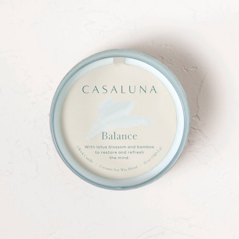slide 3 of 5, Balance Salted Glass Wellness Jar Candle Light Blue 12oz - Casaluna™: Soy & Coconut Wax, 50hr Burn Time, Bamboo Aroma, 12 oz