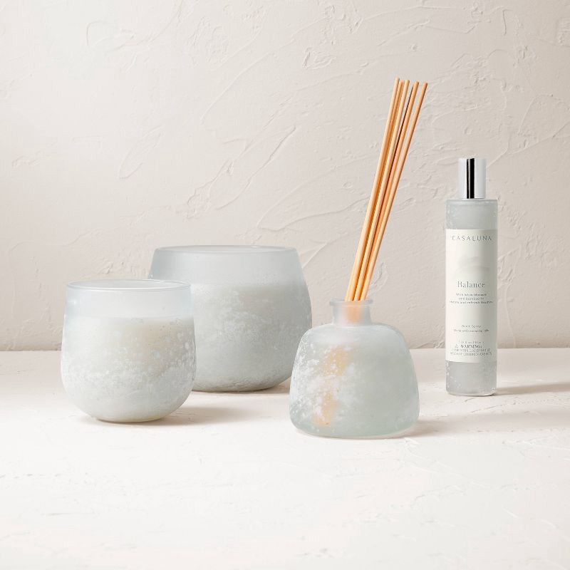 slide 4 of 5, Balance Salted Glass Wellness Jar Candle Light Blue 12oz - Casaluna™: Soy & Coconut Wax, 50hr Burn Time, Bamboo Aroma, 12 oz