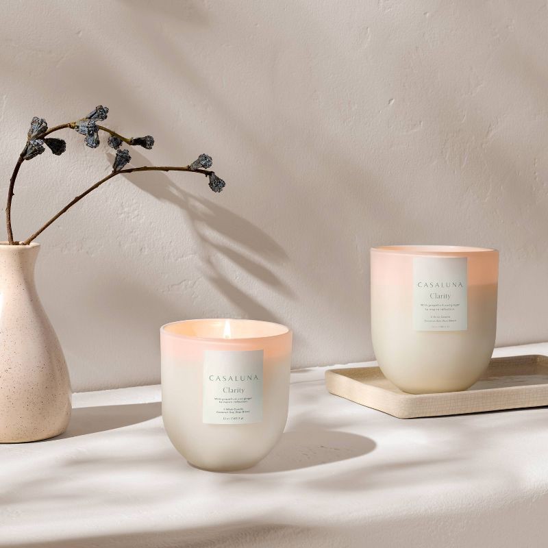 slide 2 of 5, 2-Wick Clarity Core Frosted Glass Wellness Jar Candle White 24oz - Casaluna™: Soy Wax Blend, Ginger Aroma, 65hr Burn, 24 oz