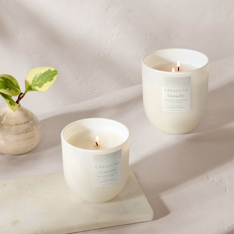 slide 2 of 4, 2-Wick Tranquility Core Frosted Glass Wellness Jar Candle White 24oz - Casaluna™: Soy & Coconut, Chamomile Scent, 24 oz