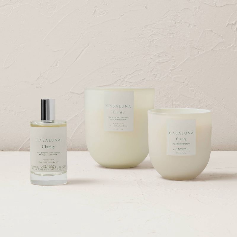 slide 4 of 5, Clarity Core Frosted Glass Wellness Jar Candle White 12oz - Casaluna™: Soy & Coconut Wax, Ginger-Bergamot Scent, 55hr Burn, 12 oz