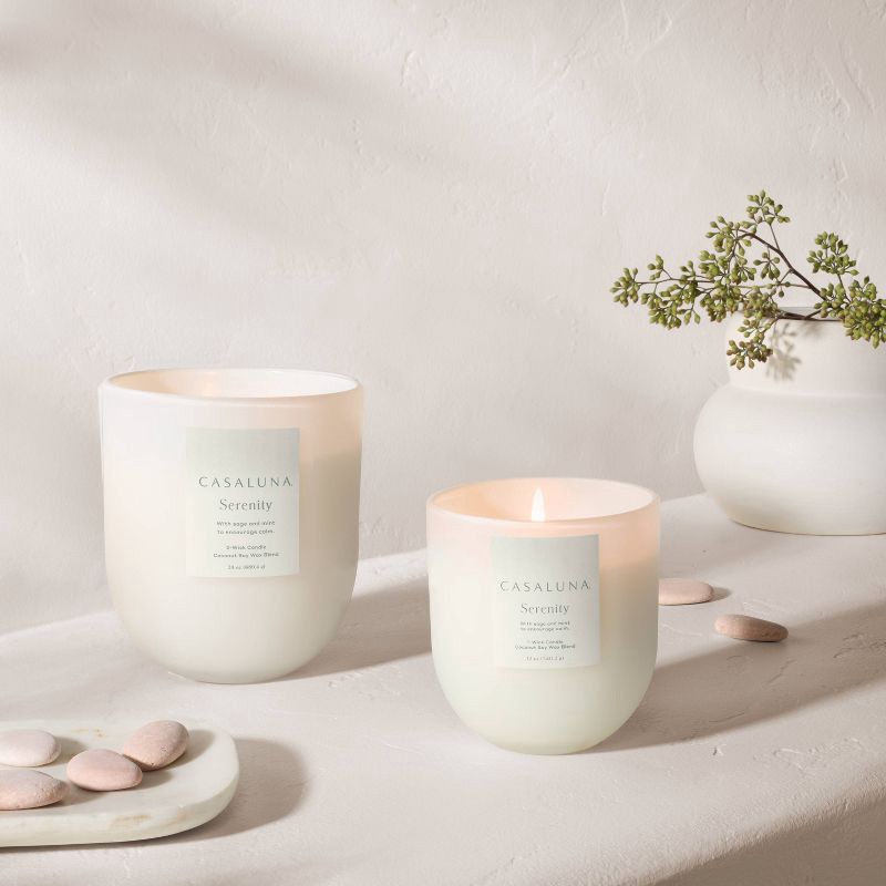 slide 2 of 4, 2-Wick Serenity Core Frosted Glass Wellness Jar Candle White 24oz - Casaluna™: Soy & Coconut Oil, Multi-Wick, 65hr Burn Time, 24 oz