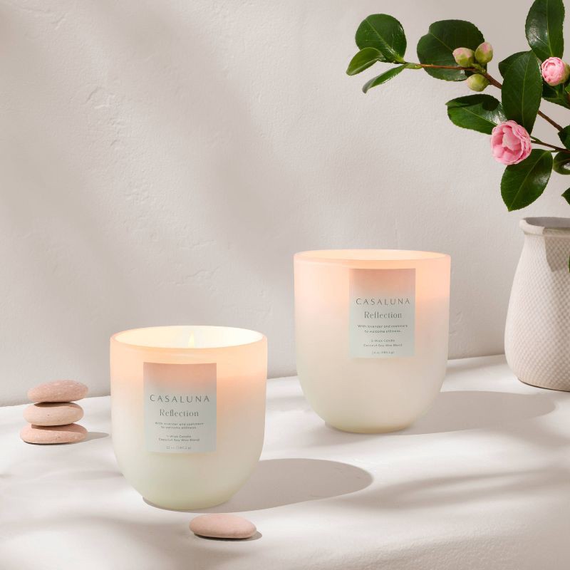 slide 2 of 5, Reflection Core Frosted Glass Wellness Jar Candle 12oz - Casaluna™: Hand-Poured, Lavender Scent, 55-Hour Burn, Indoor Use, 12 oz