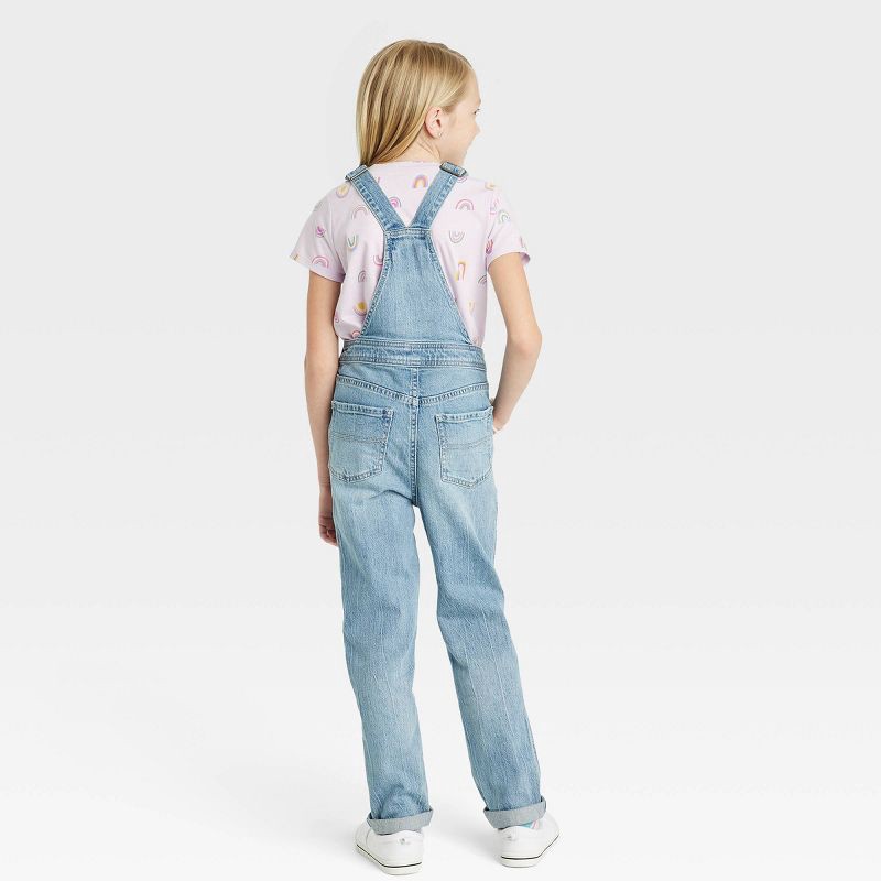slide 2 of 3, Girls' Overalls - Cat & Jack™ Light Wash S: Denim Romper, Adjustable Waistband, Side & Patch Pockets, Sleeveless, 1 ct