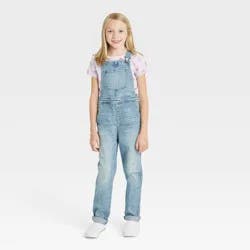 Girls' Overalls - Cat & Jack™ Light Wash M: Denim Romper, Adjustable Waistband, Side Pocket