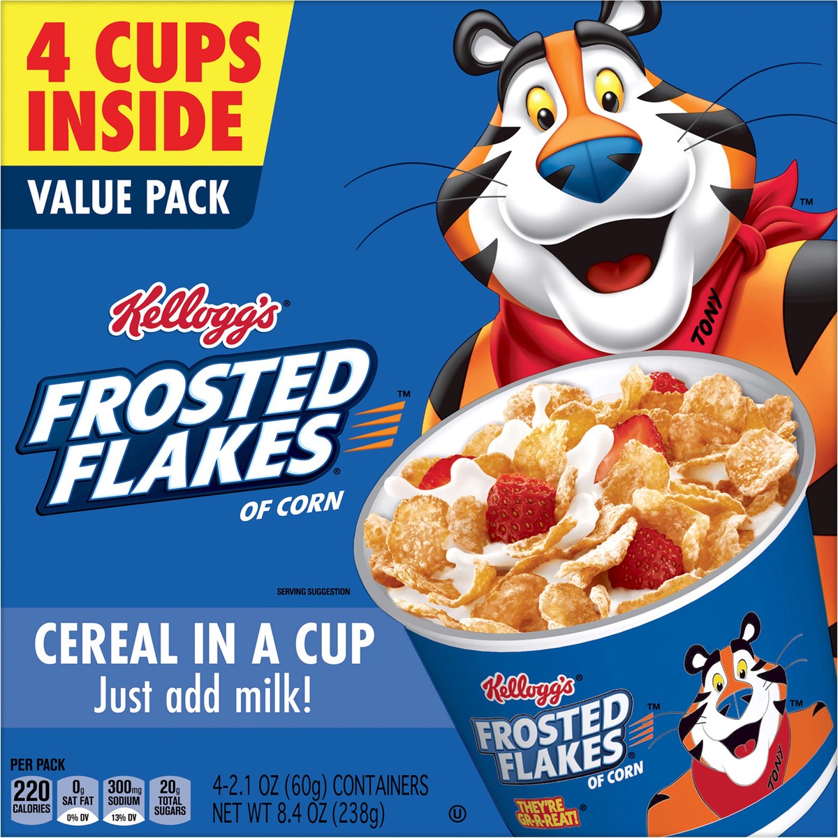 slide 5 of 10, Frosted Flakes Kellogg's Frosted Flakes Breakfast Cereal Cups Original, 8.4 oz, 4 Count, 4 ct