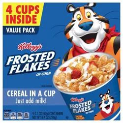 Kellogg''s Frosted Flakes Breakfast Cereal Cups, 8 Vitamins and Minerals, Kids Snacks, Value Pack, Original, 8.4oz Box (4 Cups)