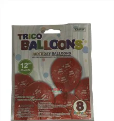 Trico 12 Happy Birthday Balloon 8 Ct - Red