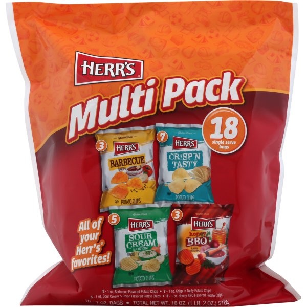 slide 1 of 1, Herr's Potato Chips, Multi Pack, 18 oz