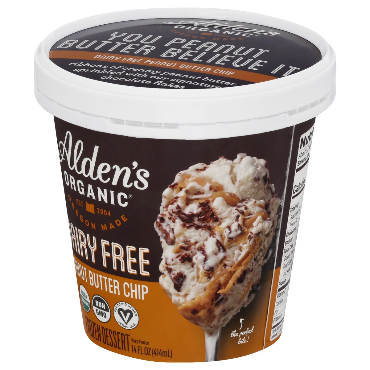 slide 3 of 9, Alden's Aldens Organic Dairy Free Peanut Butter Chip Frozen Dessert 14 oz, 14 oz