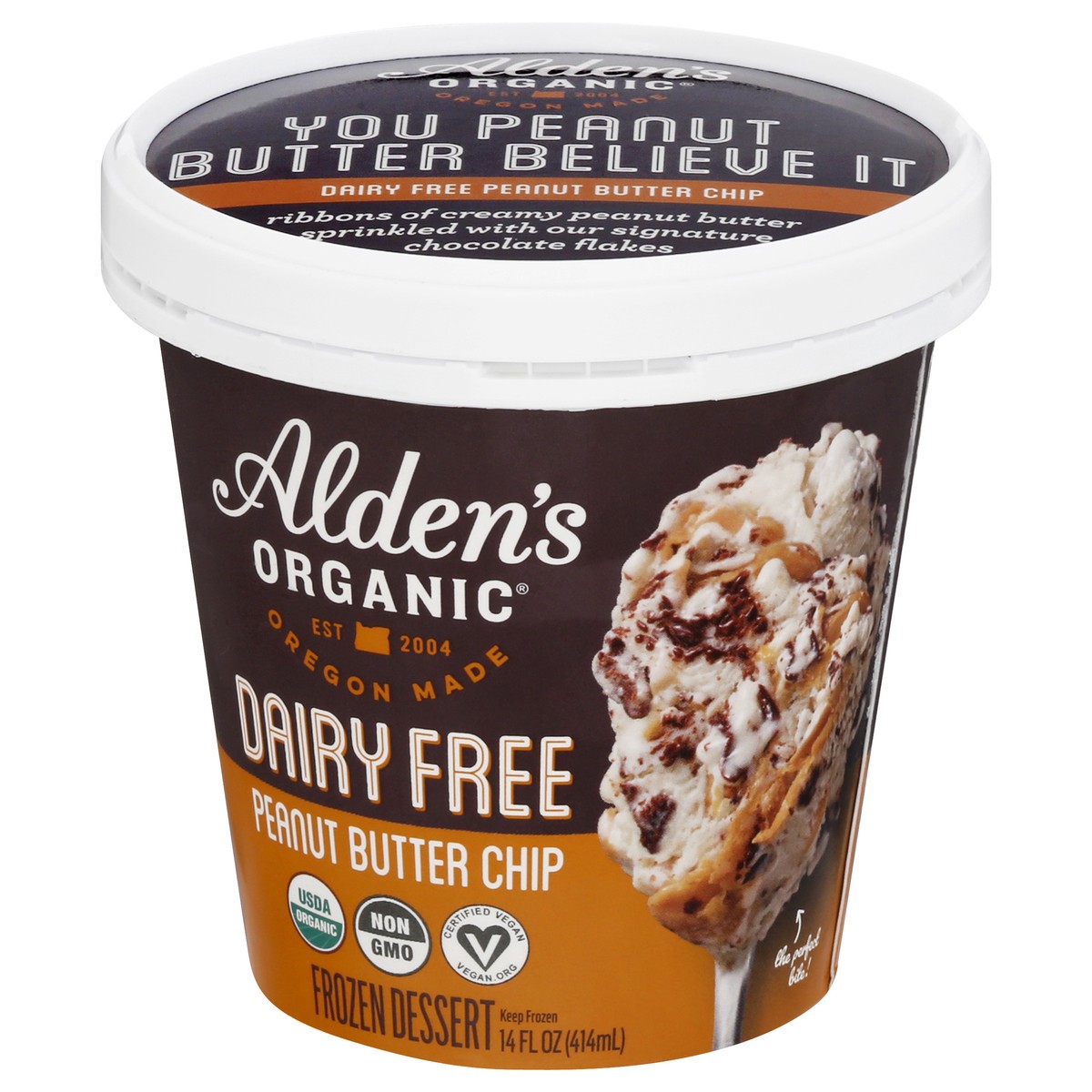 slide 1 of 9, Alden's Aldens Organic Dairy Free Peanut Butter Chip Frozen Dessert 14 oz, 14 oz