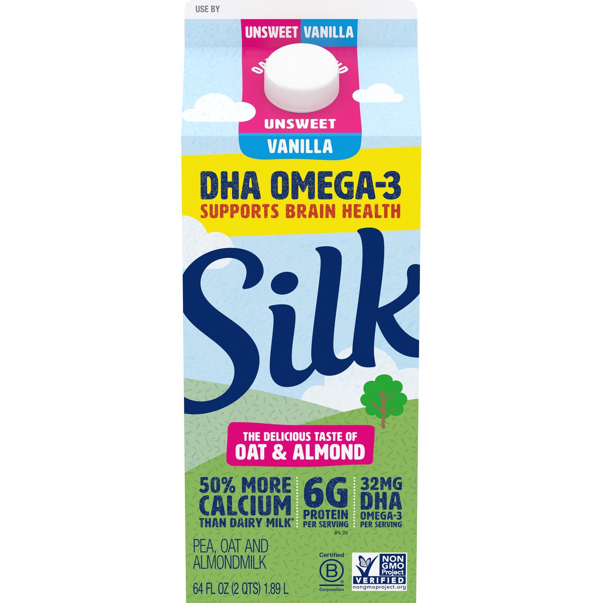 slide 1 of 9, Silk Unsweetened Vanilla Oatmilk & Almondmilk, Half Gallon, 64 fl oz