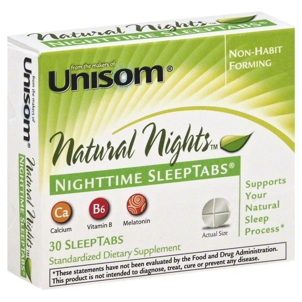 slide 1 of 1, Unisom Natural Nights Nighttime Sleep Tabs, 30 ct