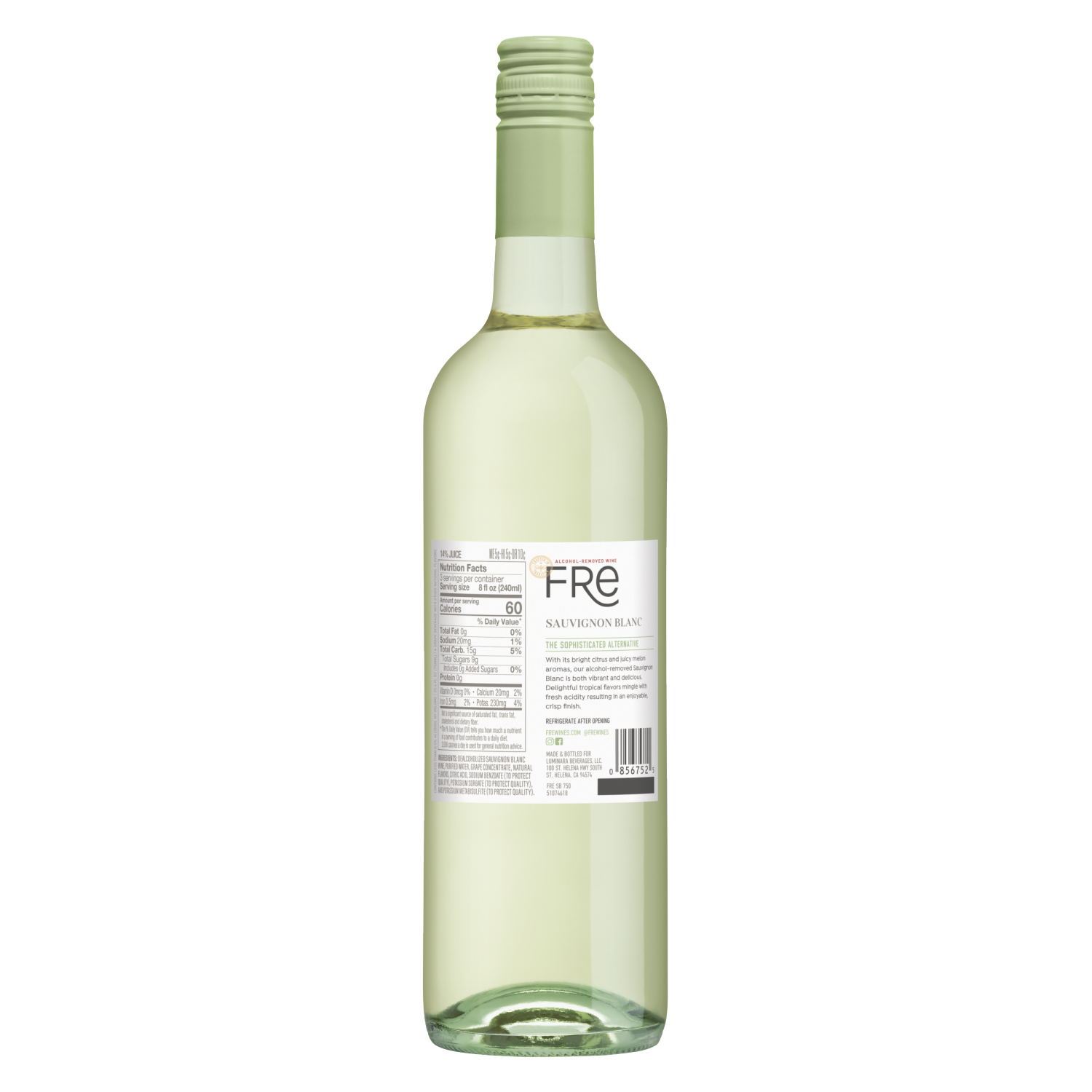 slide 7 of 8, FRE Sauvignon Blanc White Wine, Alcohol-Removed, 750mL Wine Bottle, 750 mL