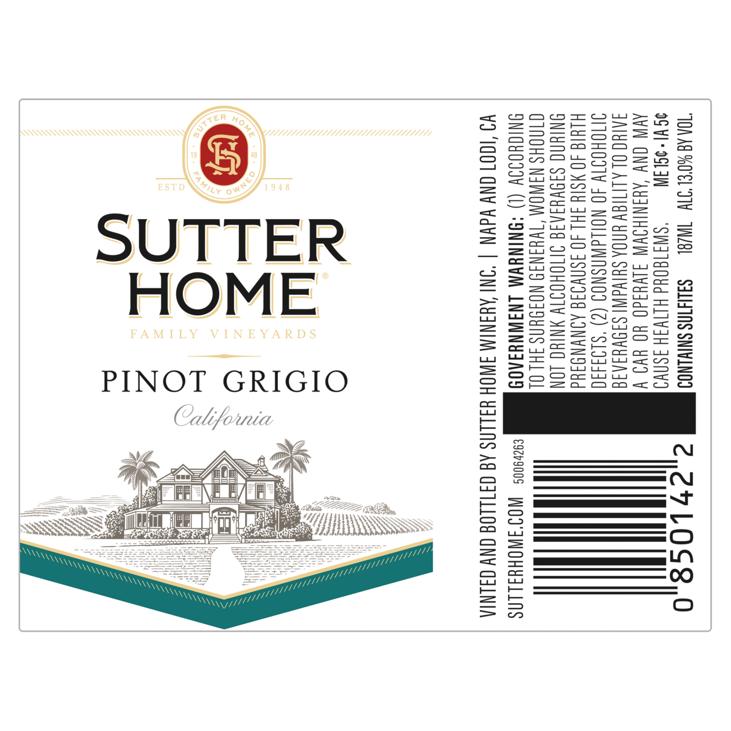 slide 5 of 8, Sutter Home Pinot Grigio 4 - 187 ml Bottles, 4 ct; 187 ml