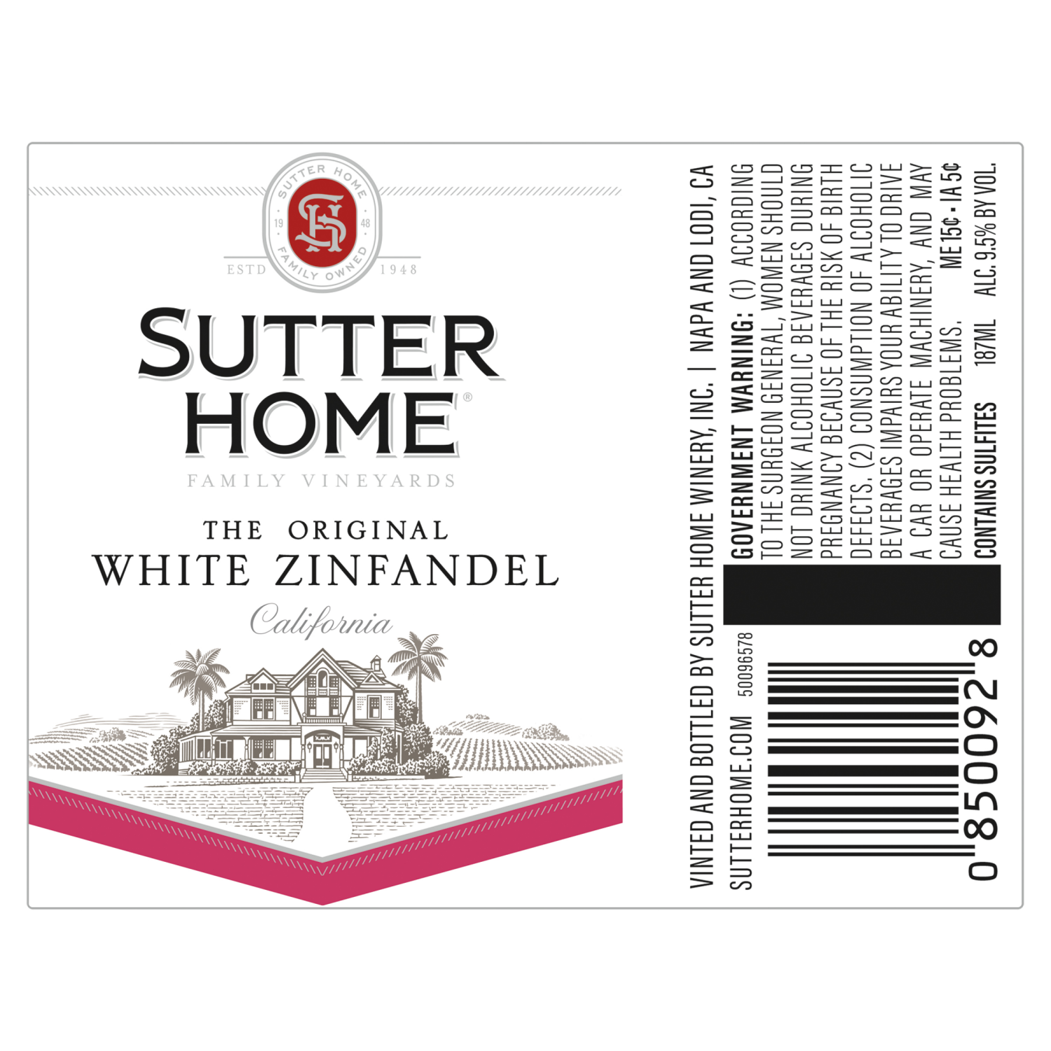 slide 5 of 8, Sutter Home White Zinfandel 4 - 187 ml Bottles, 4 ct; 187 ml