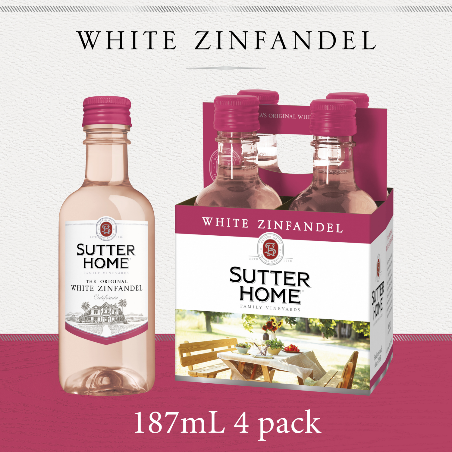 slide 1 of 8, Sutter Home White Zinfandel 4 - 187 ml Bottles, 4 ct; 187 ml