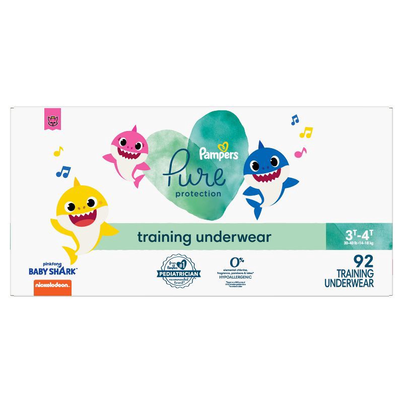 slide 4 of 11, Pampers Pure Protection Training Underwear - Baby Shark - Size 3T-4T - 92ct, 92 ct