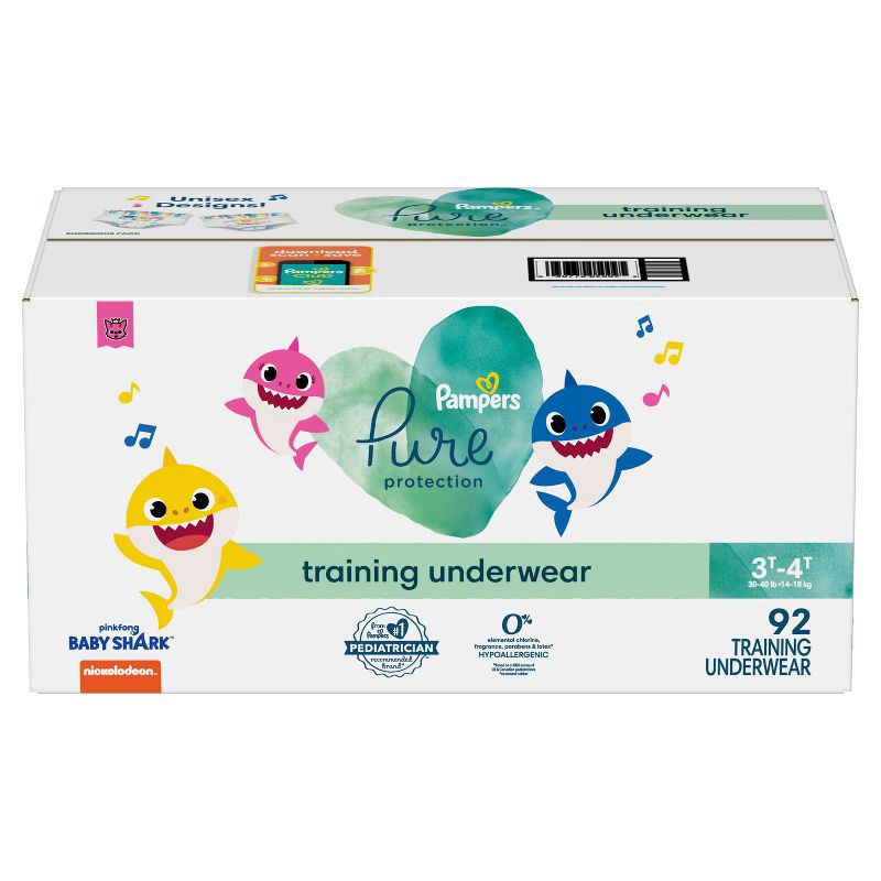 slide 8 of 11, Pampers Pure Protection Training Underwear - Baby Shark - Size 3T-4T - 92ct, 92 ct