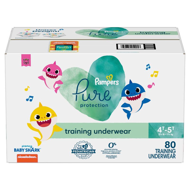 slide 8 of 10, Pampers Pure Protection Training Underwear - Baby Shark - Size 4T-5T - 80ct, 80 ct