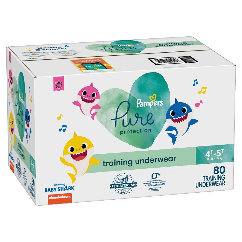 slide 5 of 10, Pampers Pure Protection Training Underwear - Baby Shark - Size 4T-5T - 80ct, 80 ct