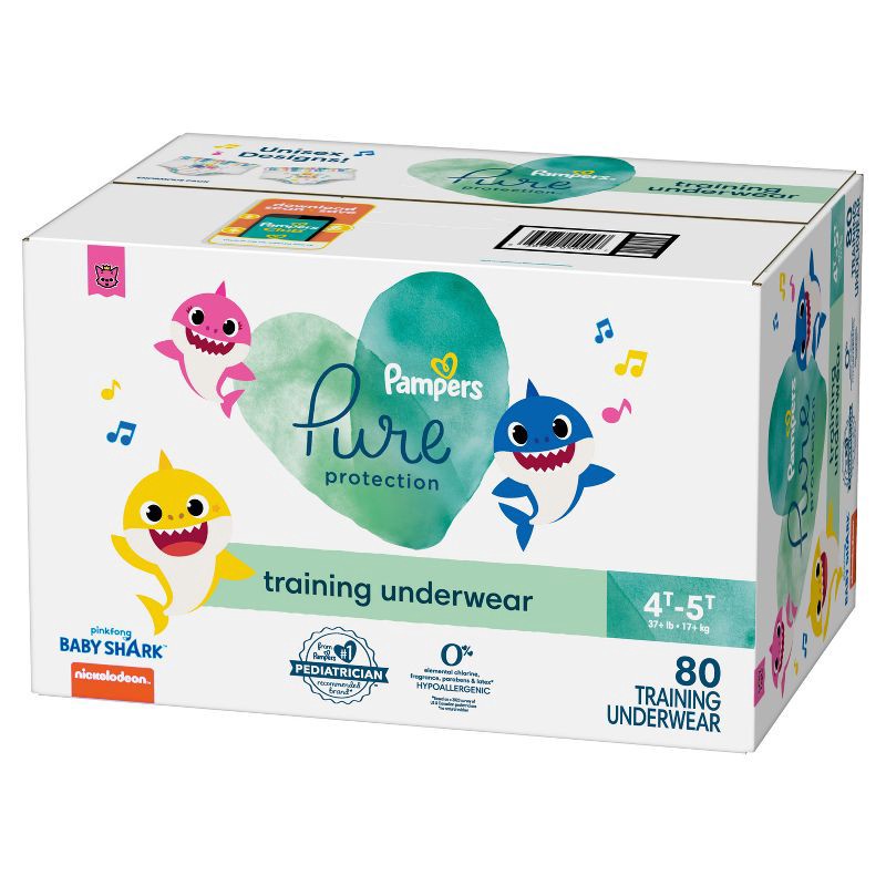 slide 6 of 10, Pampers Pure Protection Training Underwear - Baby Shark - Size 4T-5T - 80ct, 80 ct