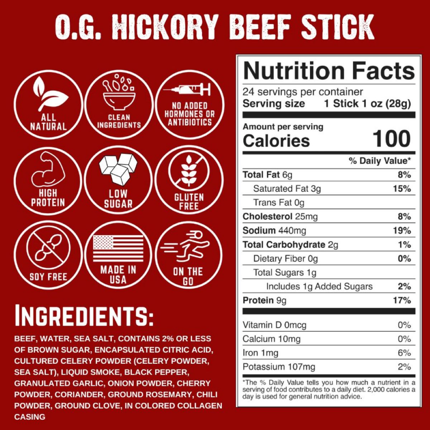slide 3 of 3, Righteous Felon Savory & Smoky O.G Hickory Beef Stick 1 oz, 1 oz