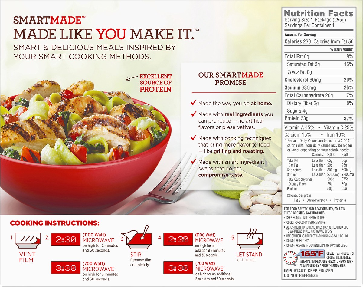 slide 2 of 9, Smart Made Chicken with Spinach Fettuccine Pasta, Tomatoes, Spinach & Creamy Ricotta White Bean Puree Sauce Frozen Meal, 9 oz Box, 9 oz