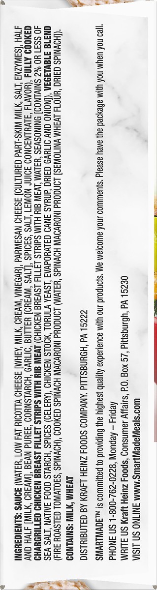 slide 6 of 9, Smart Made Chicken with Spinach Fettuccine Pasta, Tomatoes, Spinach & Creamy Ricotta White Bean Puree Sauce Frozen Meal, 9 oz Box, 9 oz