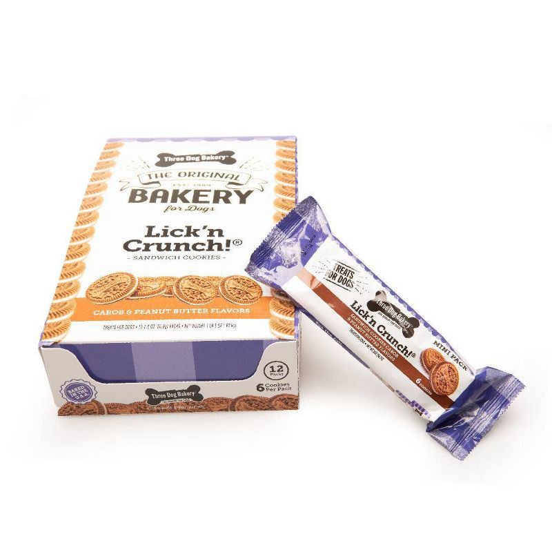 slide 3 of 3, Three Dog Bakery Lick & Crunch Peanut Butter and Carob Dog Treats - 2oz, 2 oz