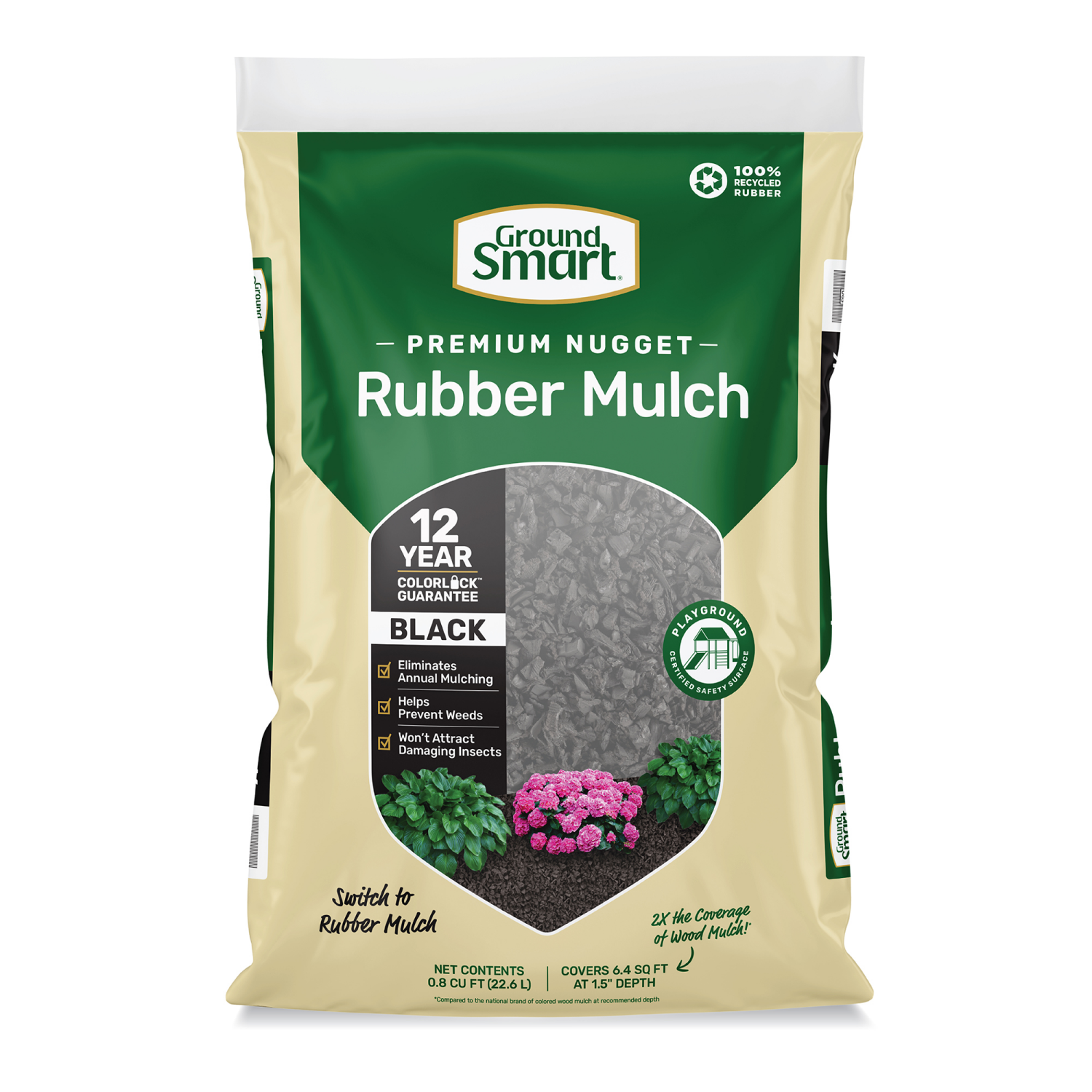 slide 1 of 1, GroundSmart Recycled.8cf Nugget Rubber Mulch - Black, 1 ct