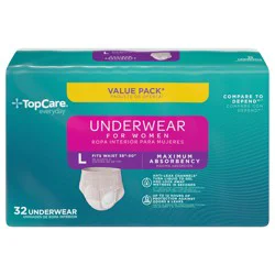 TopCare Everyday Maximum Absorbency Underwear for Women, L, Value Pack, 32 ct