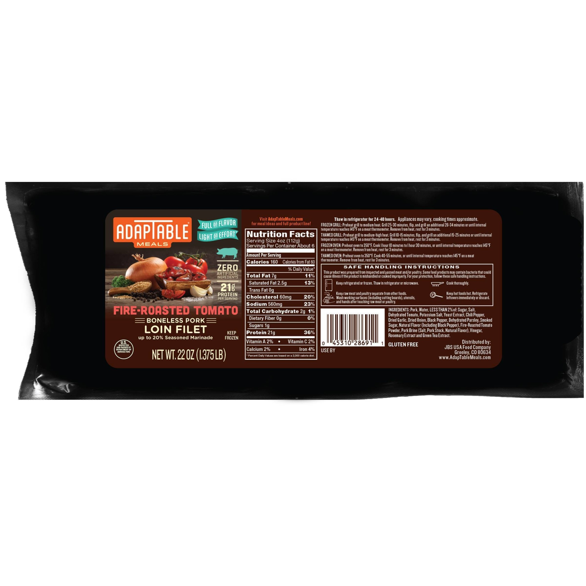 slide 1 of 3, AdapTable Meals Fire-Roasted Tomato Pork Loin Filet Marinated & Seasoned - Frozen - 22oz, 22 oz